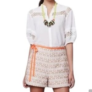 Anthropologie Corey Lynn Calter Cream/Tan Jacquard Printed High Waist Shorts 6